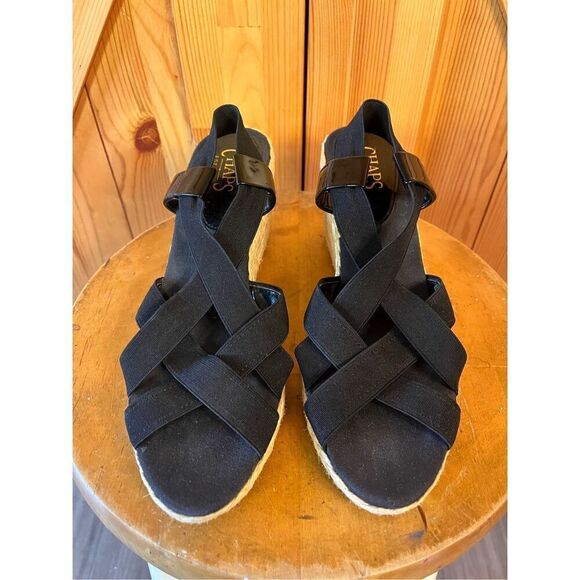CHAPS BLACK WEDGE SANDALS SHOES SIZE 9 - Picture 2 of 6